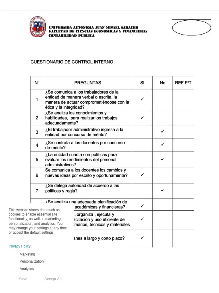 Cuestionario de Control Interno en Contabilidad | PDF | Economias