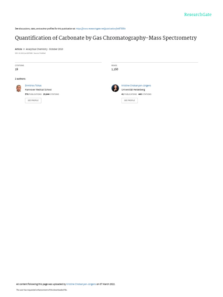 Carbonate Quantification via GC-MS | PDF | Gas Chromatography–Mass ...