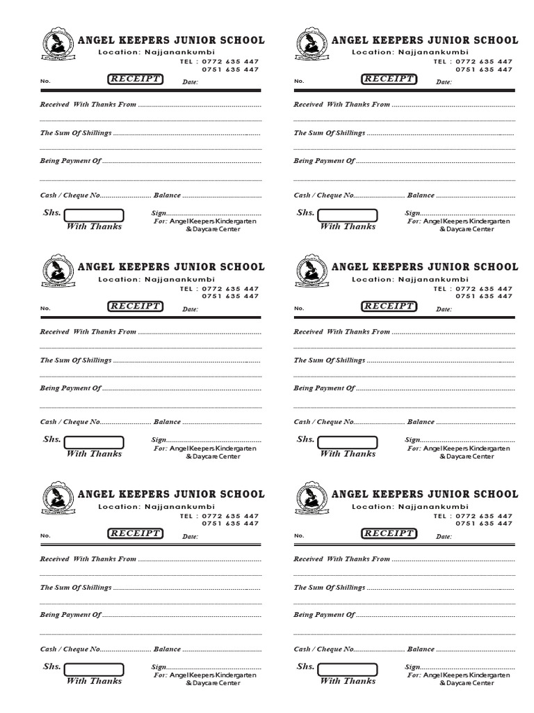 Receipt for Angel Keepers School | PDF