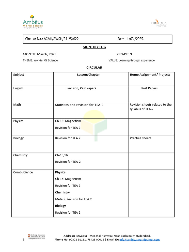 G9CAIE March Monthly Log | PDF