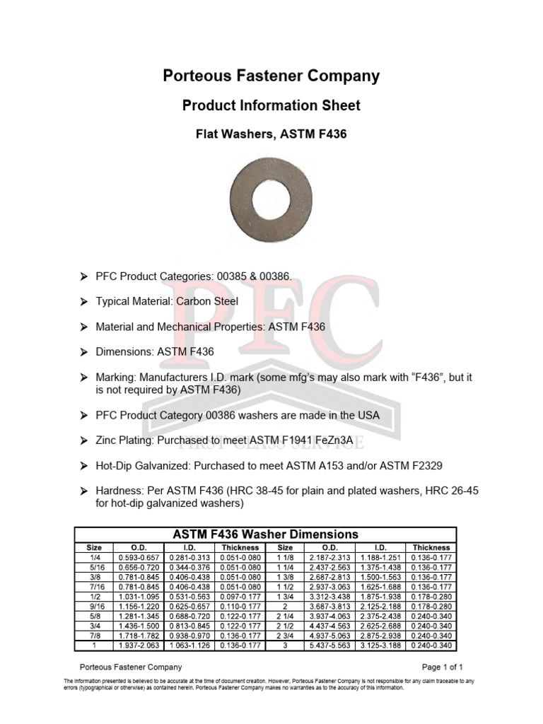 ASTM F436 Flat Washers Overview | PDF