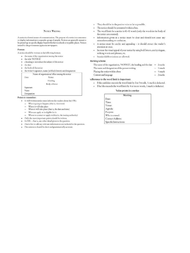 Notice Writing Notes | PDF