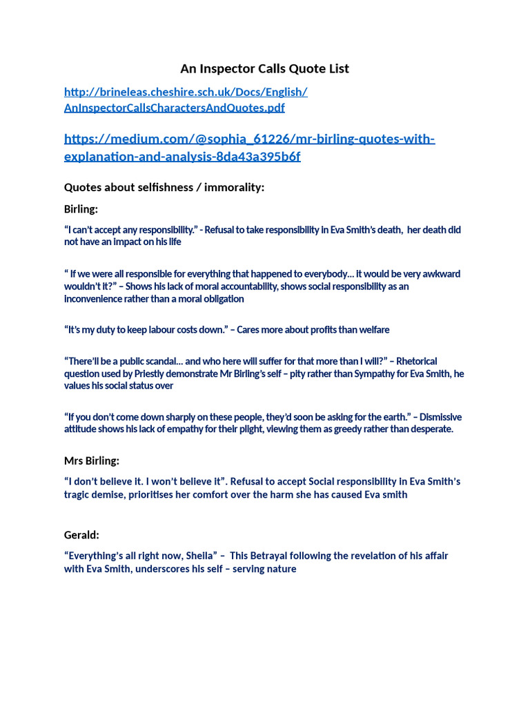 Quotes on Responsibility in An Inspector Calls | PDF