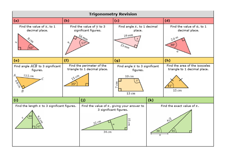 Trigonometry Revision Practice Grid | PDF