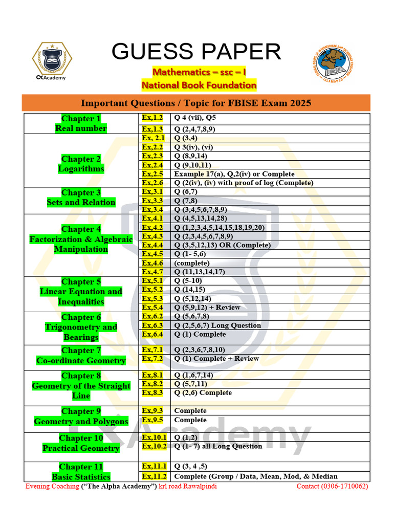 2025 Class 9 Math Guess Paper | PDF | Geometry | Algebra