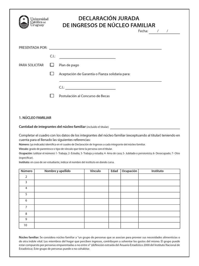 Formulario Declaracion Jurada Ingresos Vigente | PDF
