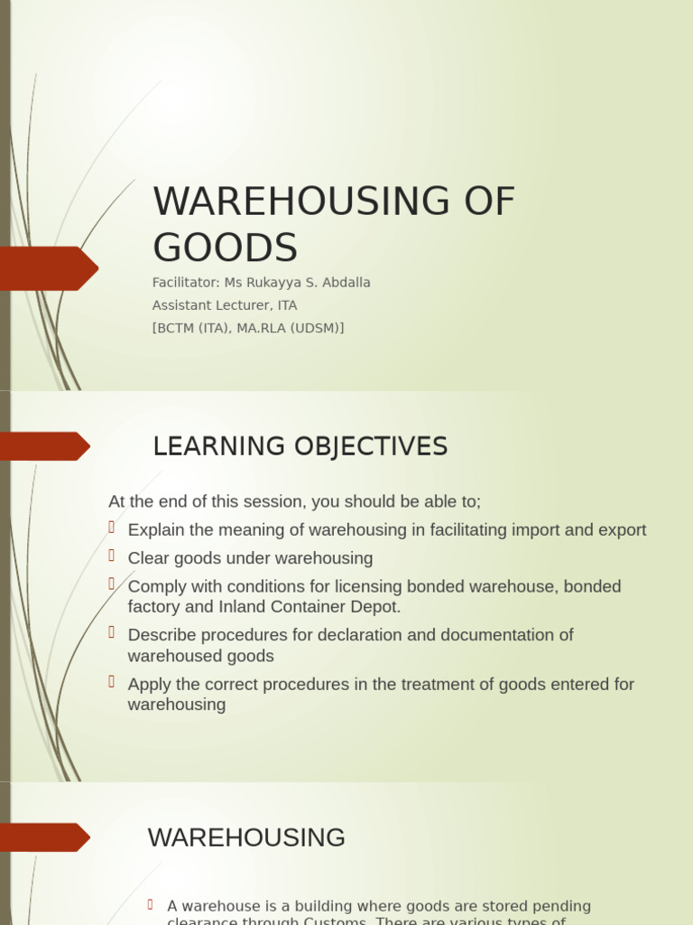 Customs Warehousing Procedures Explained | PDF | License | Warehouse