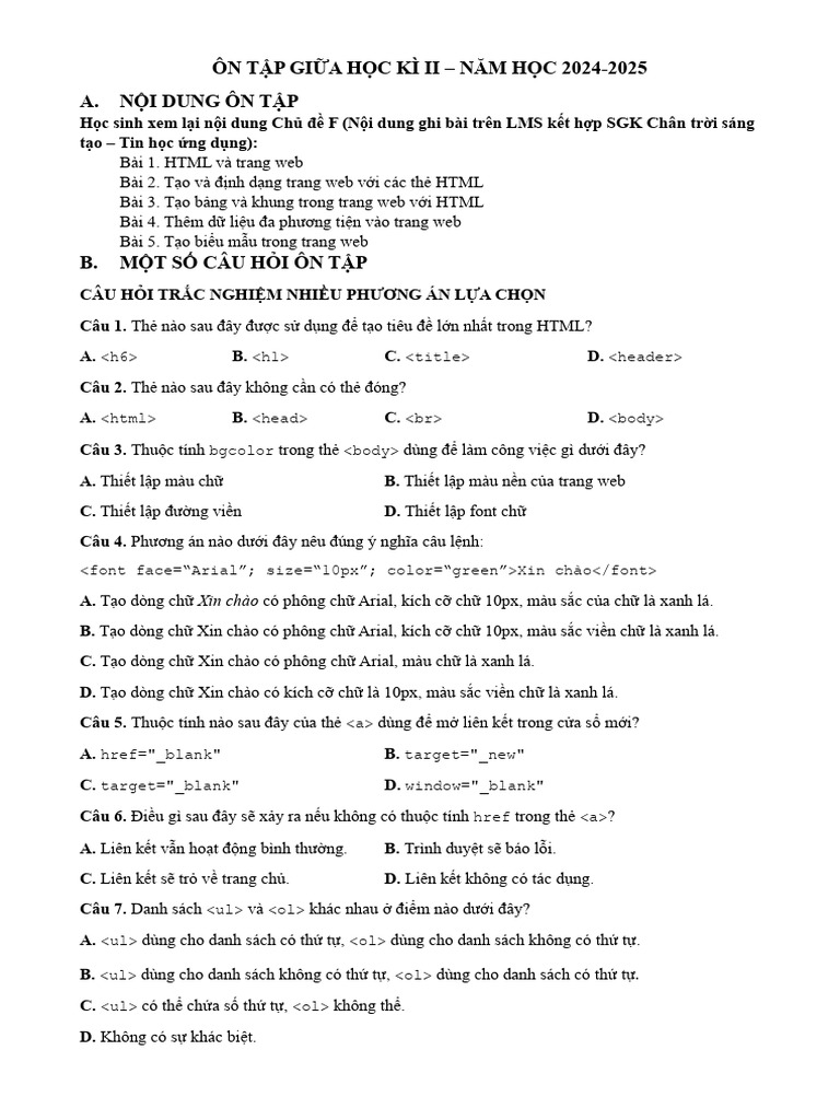 Tin 12 - On Tap Giua Ki II | PDF