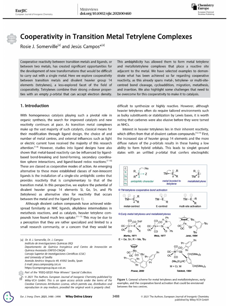 Cooperativity in Transition Metal Tetrylene Complexes | PDF | Creative ...