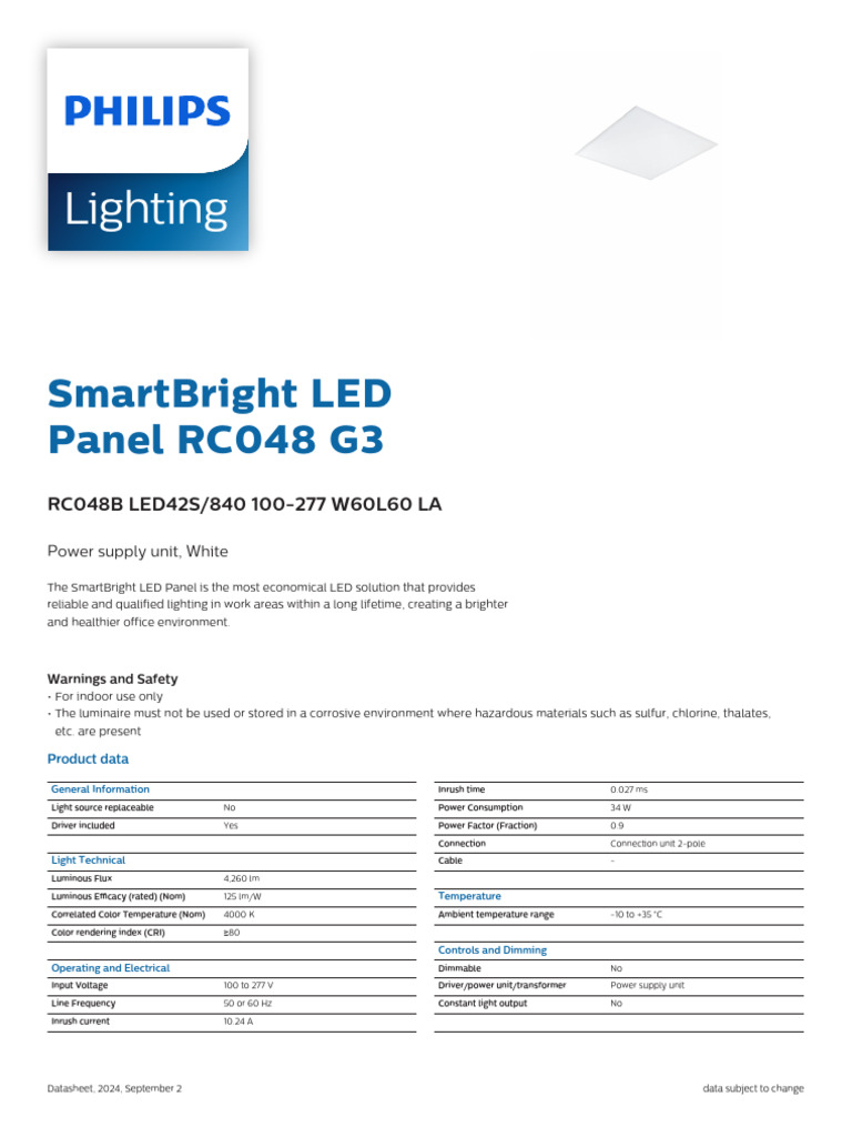 SmartBright LED Panel RC048B Specs | PDF | Lighting | Power Supply