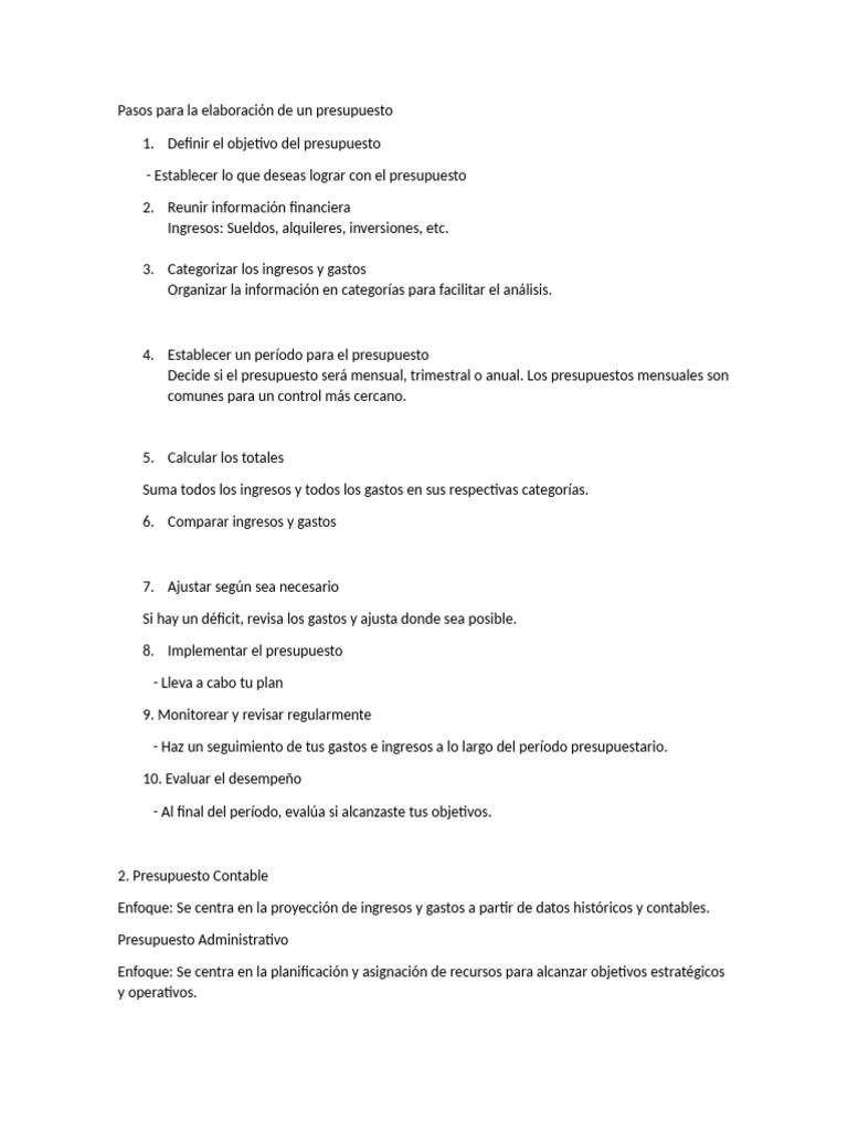 Pasos para La Elaboración de Un Presupuesto | PDF
