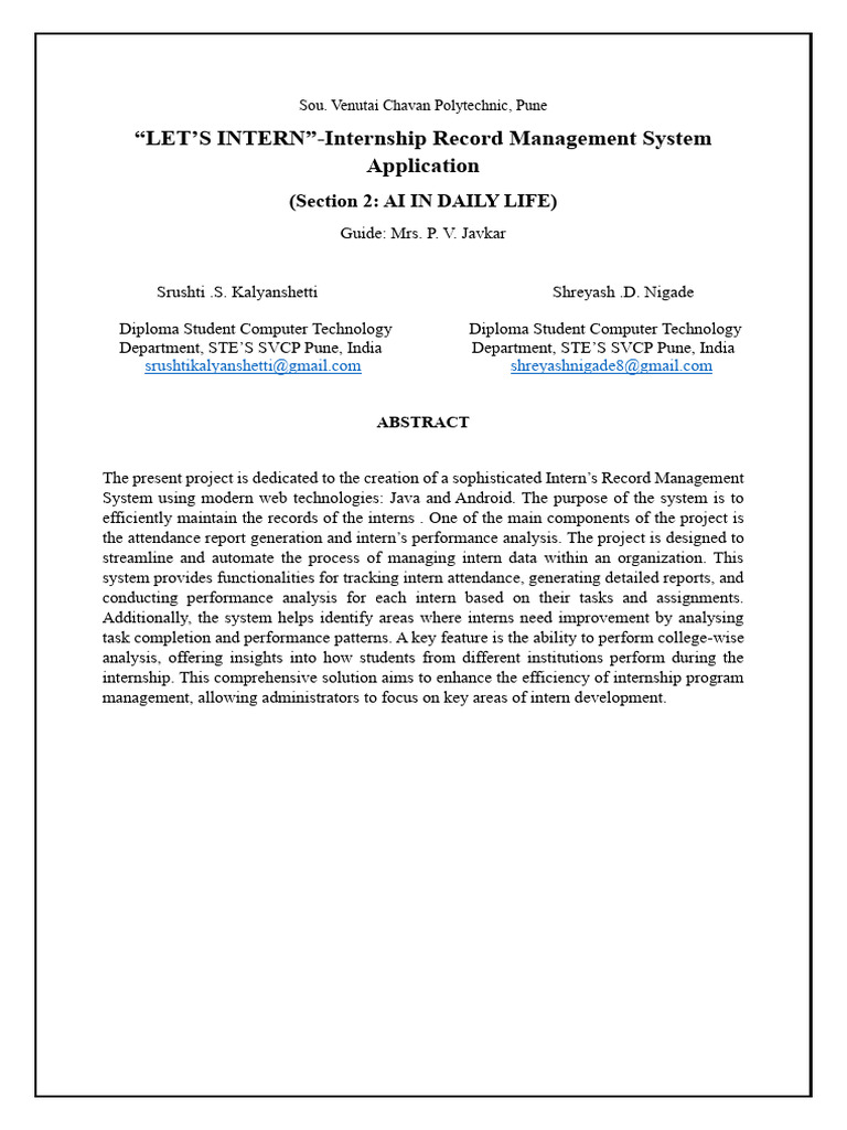 Internship Record Management System | PDF
