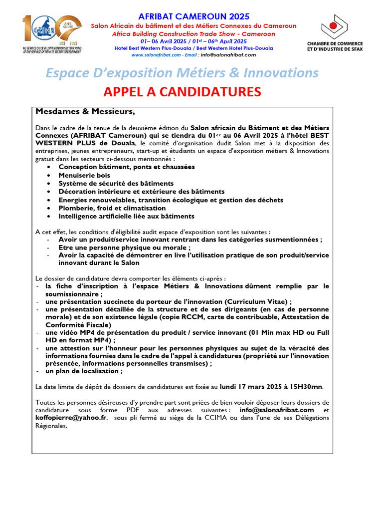 Appel à candidatures pour AFRIBAT 2025 | PDF