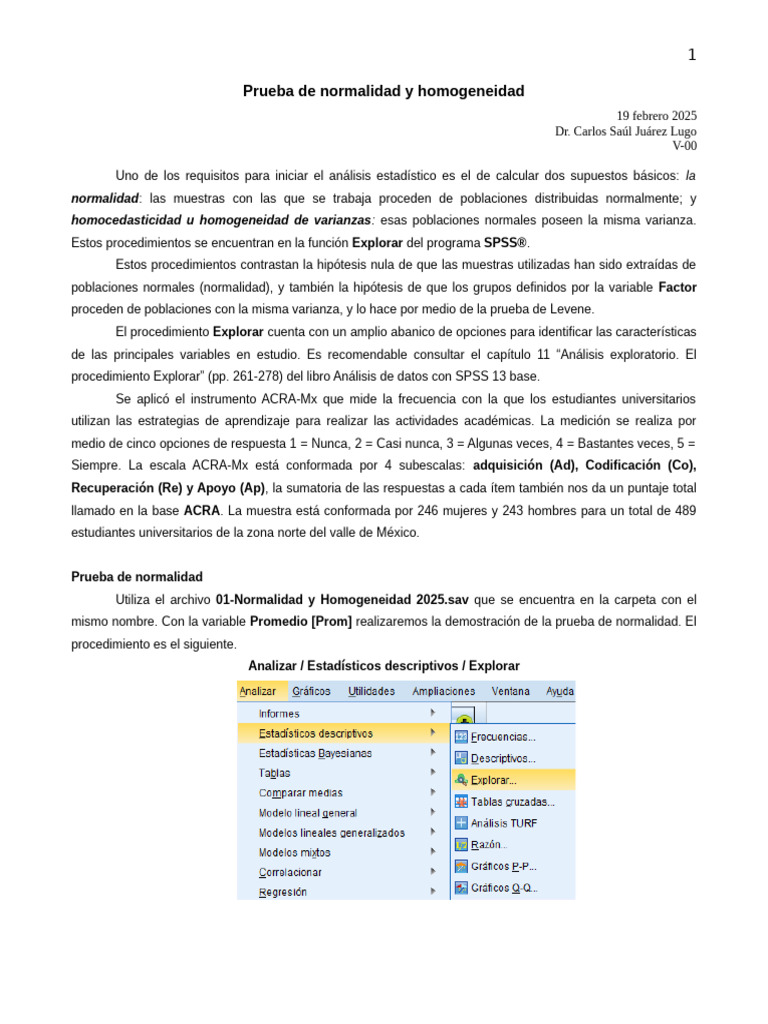Normalidad y Homogeneidad | PDF | Estadísticas | Muestreo (Estadísticas)