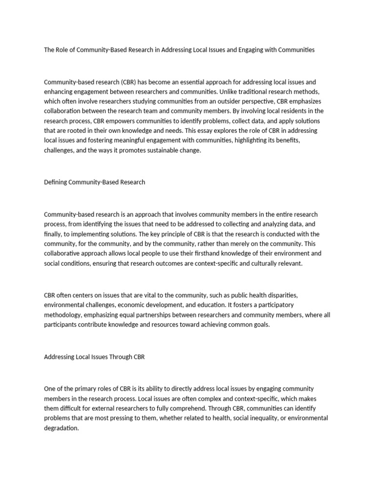 Community-Based Research for Local Solutions | PDF | Community | Social ...
