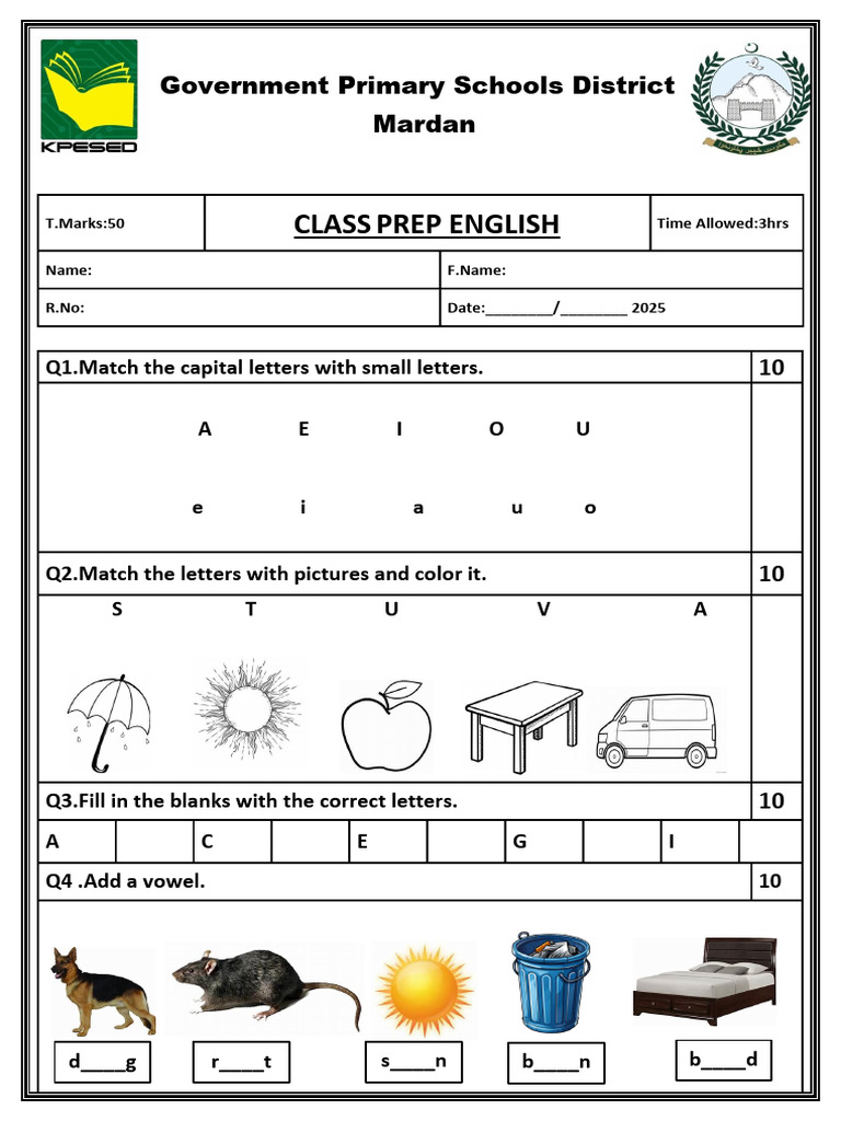 Class Prep English Exam Paper 2024-25 | PDF