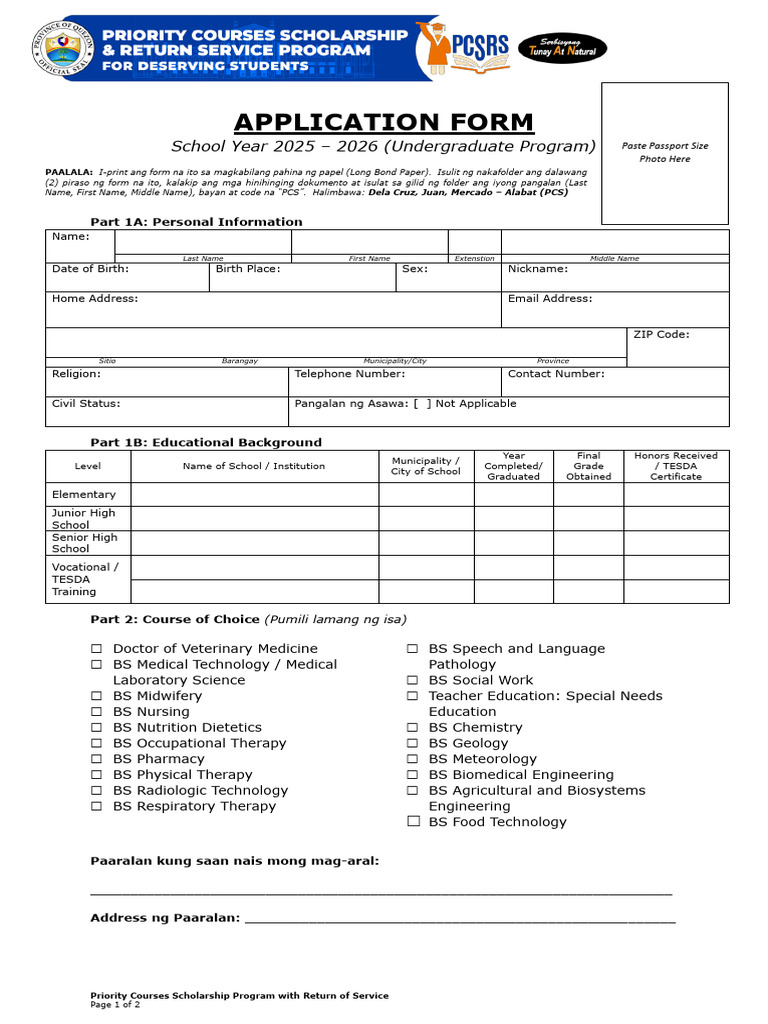 PriorityCourses - Return of Service Application Form | PDF