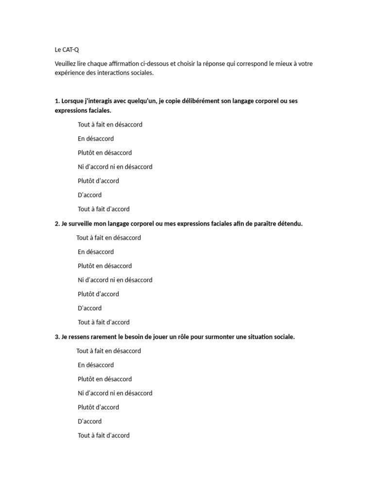 Questionnaire CAT-Q sur l'interaction sociale | PDF | Communication non ...