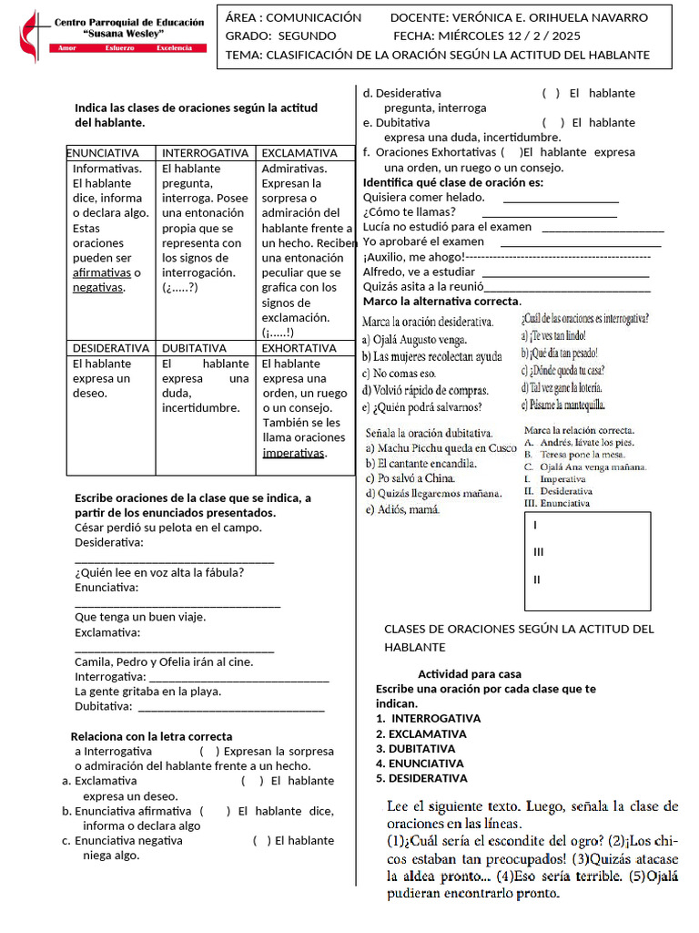 Clases de Oraciones según Actitud | PDF | Gramática | Mecánica del lenguaje