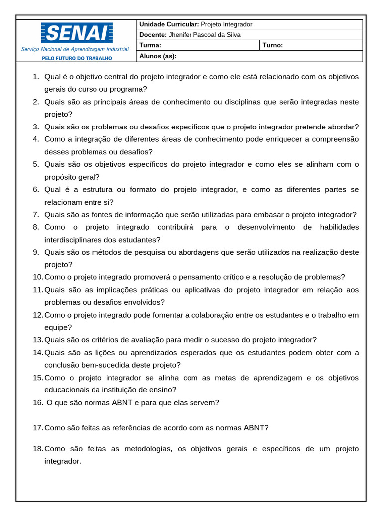 Modelo de Projeto Integrador | PDF