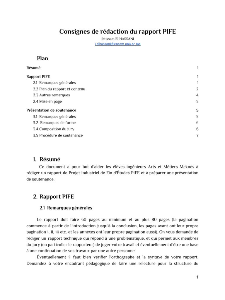 Rédaction et Présentation Rapport PIFE | PDF