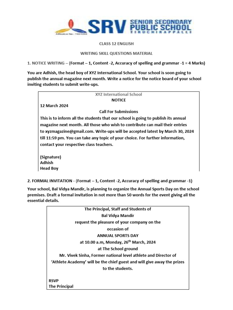 Class 12 English Writing Skills Guide | PDF | Sports
