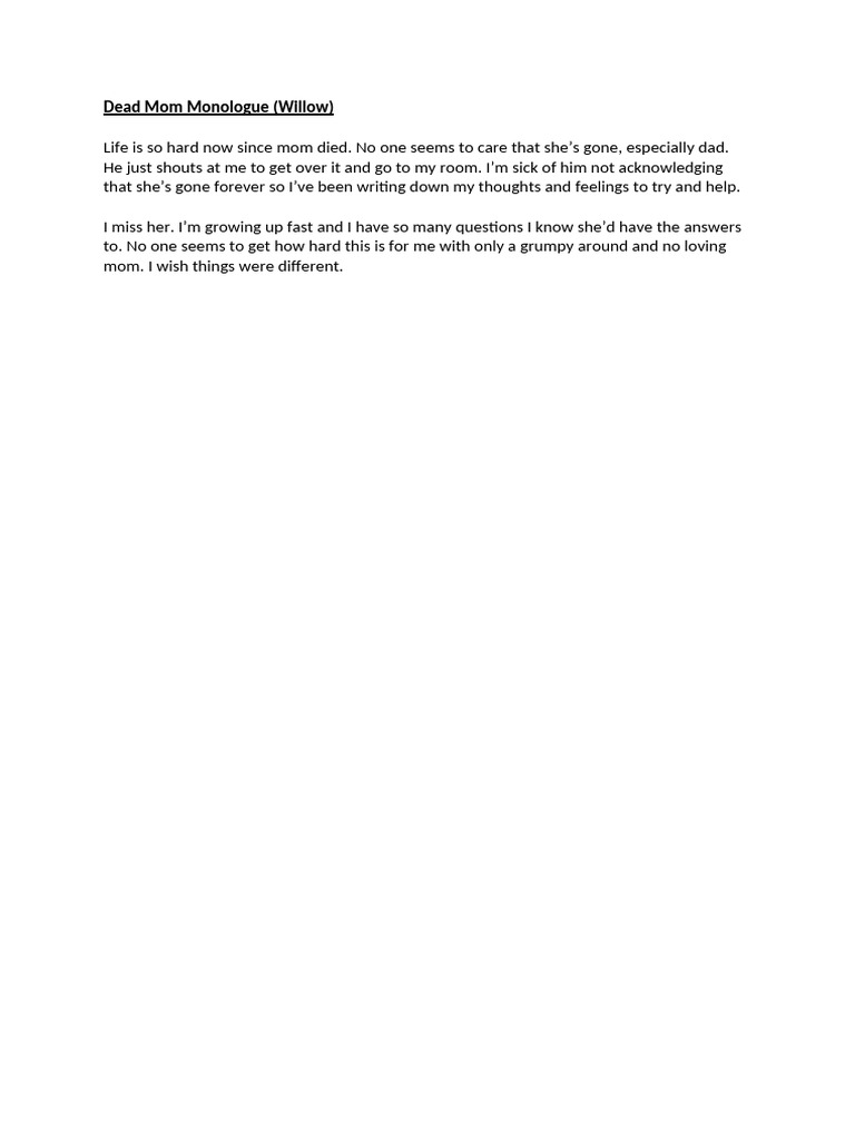 Dead Mom Monologue (Willow) PDF
