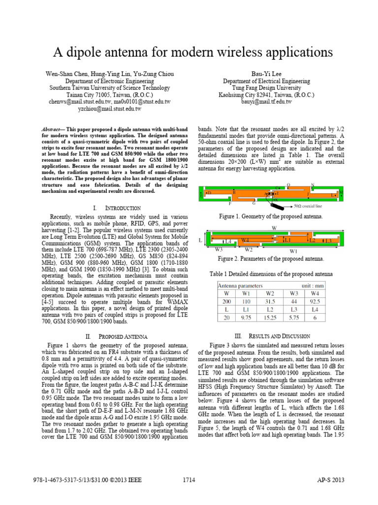 A Dipole Antenna For Modern Wireless Applications | PDF | Antenna ...