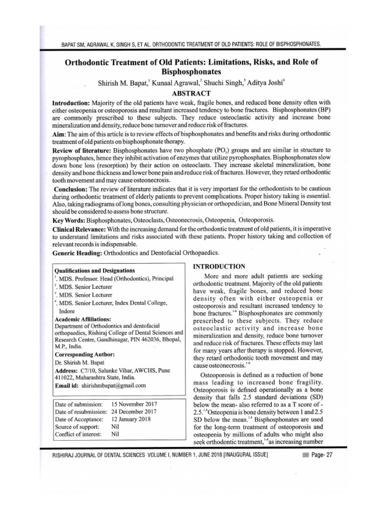 Orthodontic Treatment of Old Patients - Limitations, Risks and Role of ...