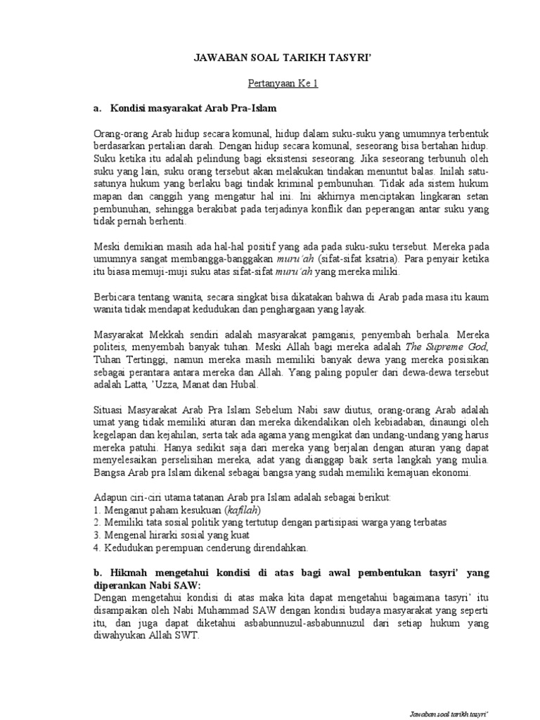 Jawaban Soal Tarikh Tasyri