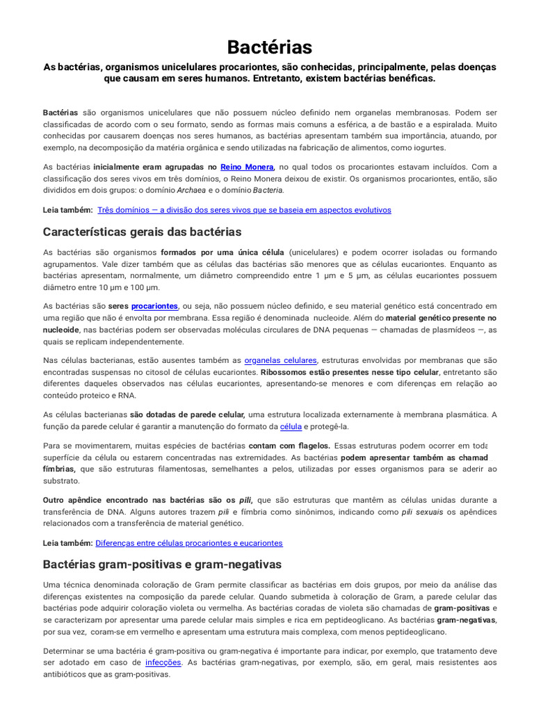Bactérias: Tipos, Importância e Doenças | PDF | Bactérias | Célula ...