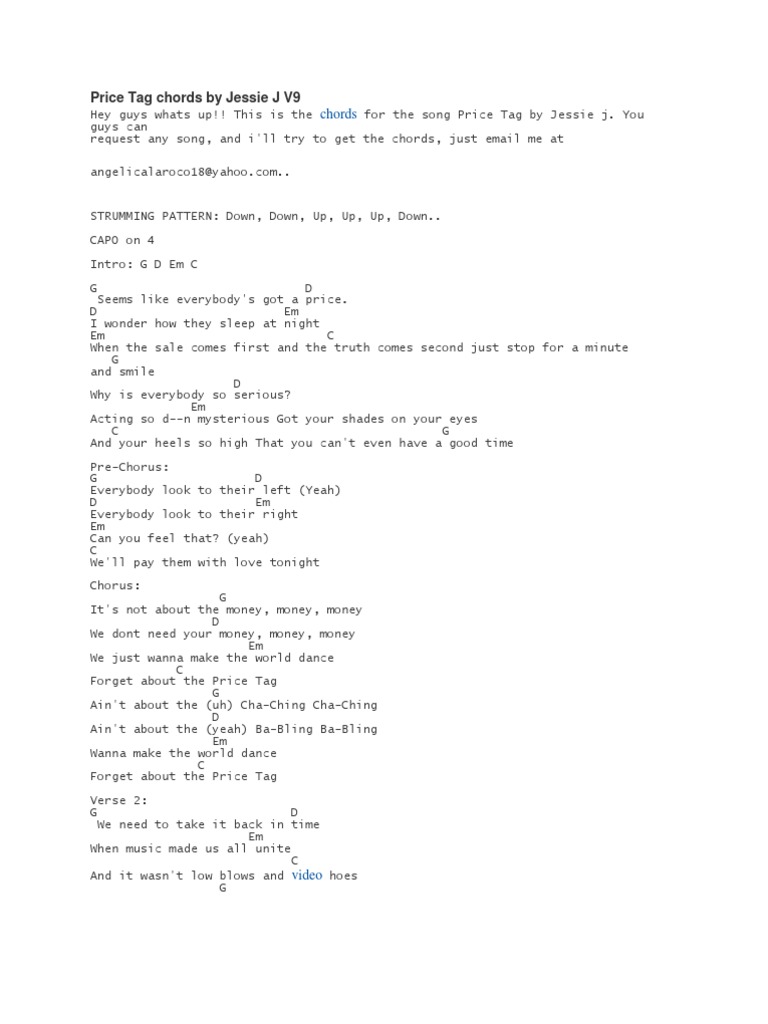 Price Tag Chords by Jessie J V9 Song Structure Musical Compositions