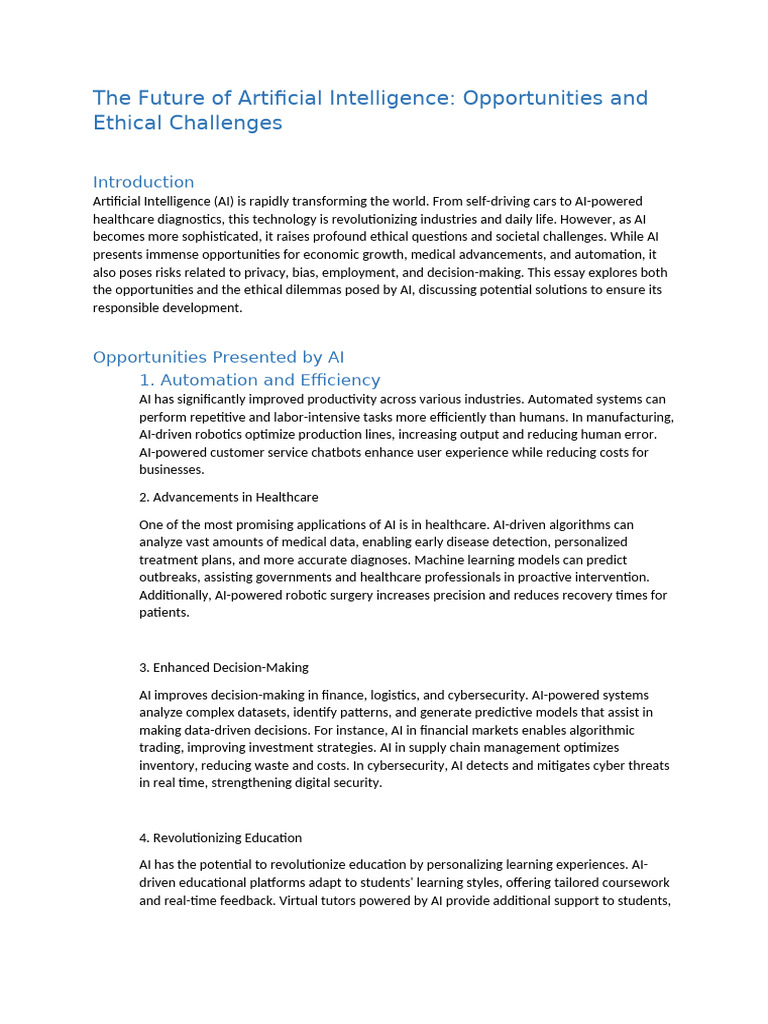 Future of AI: Opportunities and Ethics | PDF | Artificial Intelligence ...