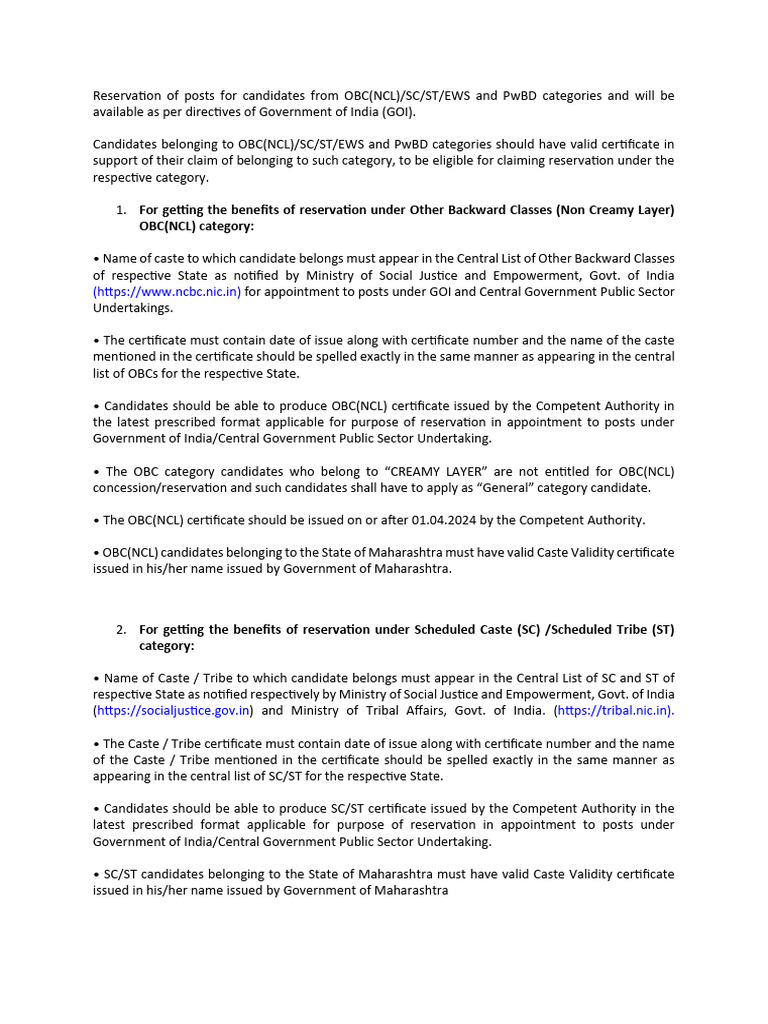 Reservation Guidelines for OBC/SC/ST/EWS | PDF | Government | Social ...
