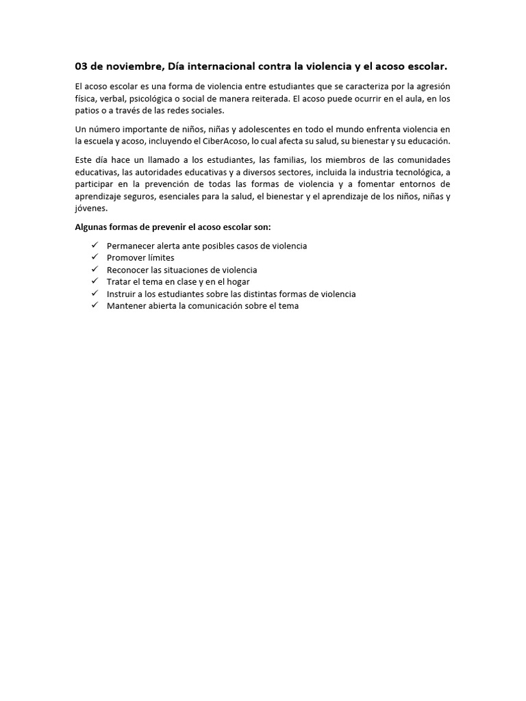 Violencia y Acoso Escolar | PDF