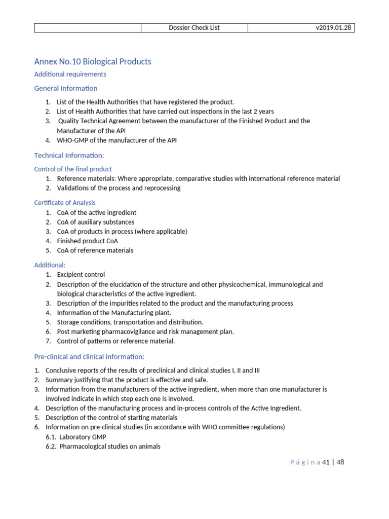 Biological Products Dossier Checklist | PDF | Phases Of Clinical ...