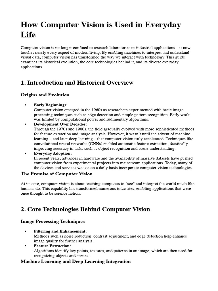 Everyday Uses of Computer Vision Explained | PDF | Computer Vision ...