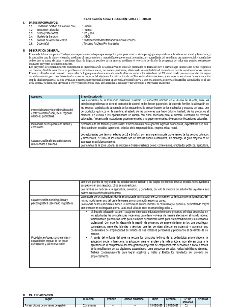 Plan Anual EPT Secundaria 2025 | PDF | Evaluación | Aprendizaje en base ...