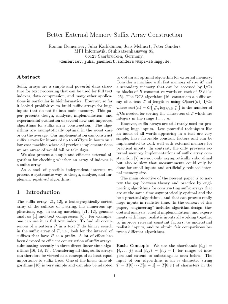 Efficient DC3 Algorithm for Suffix Arrays | PDF | String (Computer ...