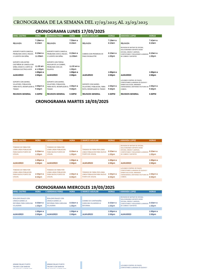 Cronograma de La Semana | PDF