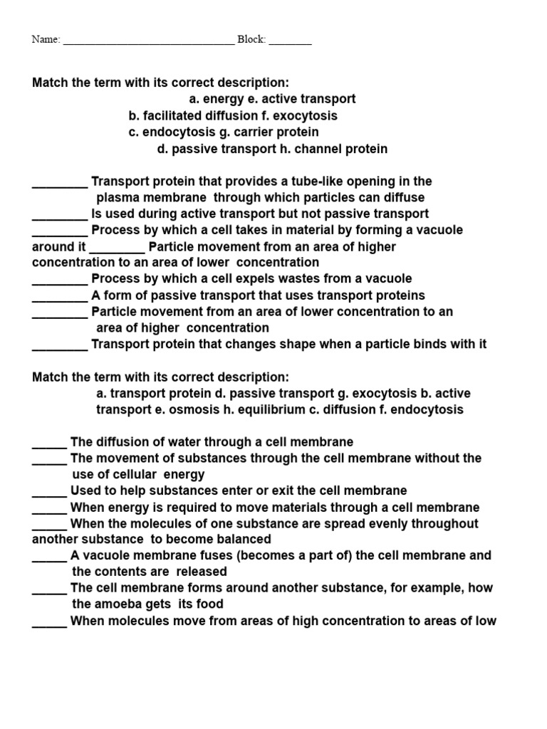 Octavia Butler - Cell Transport Classwork | PDF