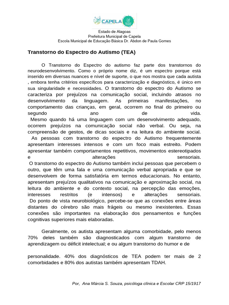 Entendendo o Transtorno do Espectro Autista | PDF | Autismo | Distúrbio ...