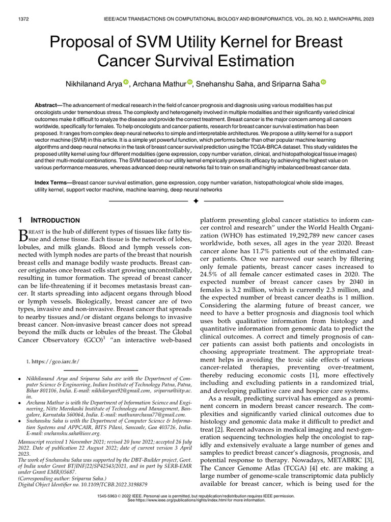 SVM Utility Kernel for Breast Cancer Survival | PDF | Support Vector ...