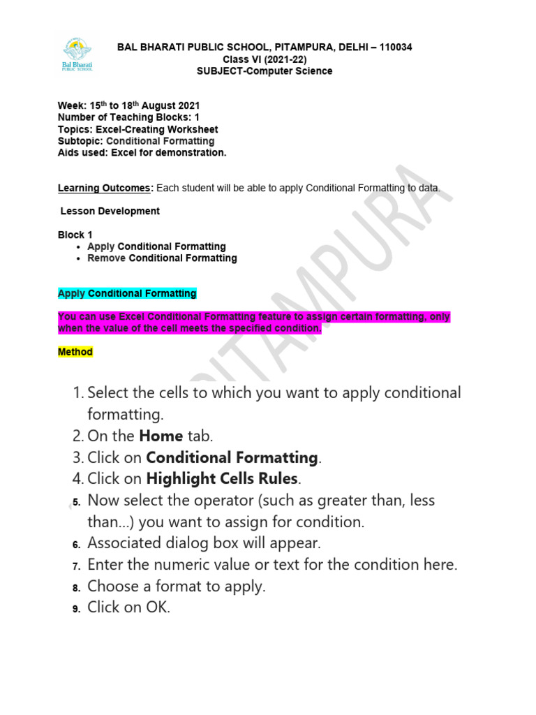 Excel Conditional Formatting Guide | PDF