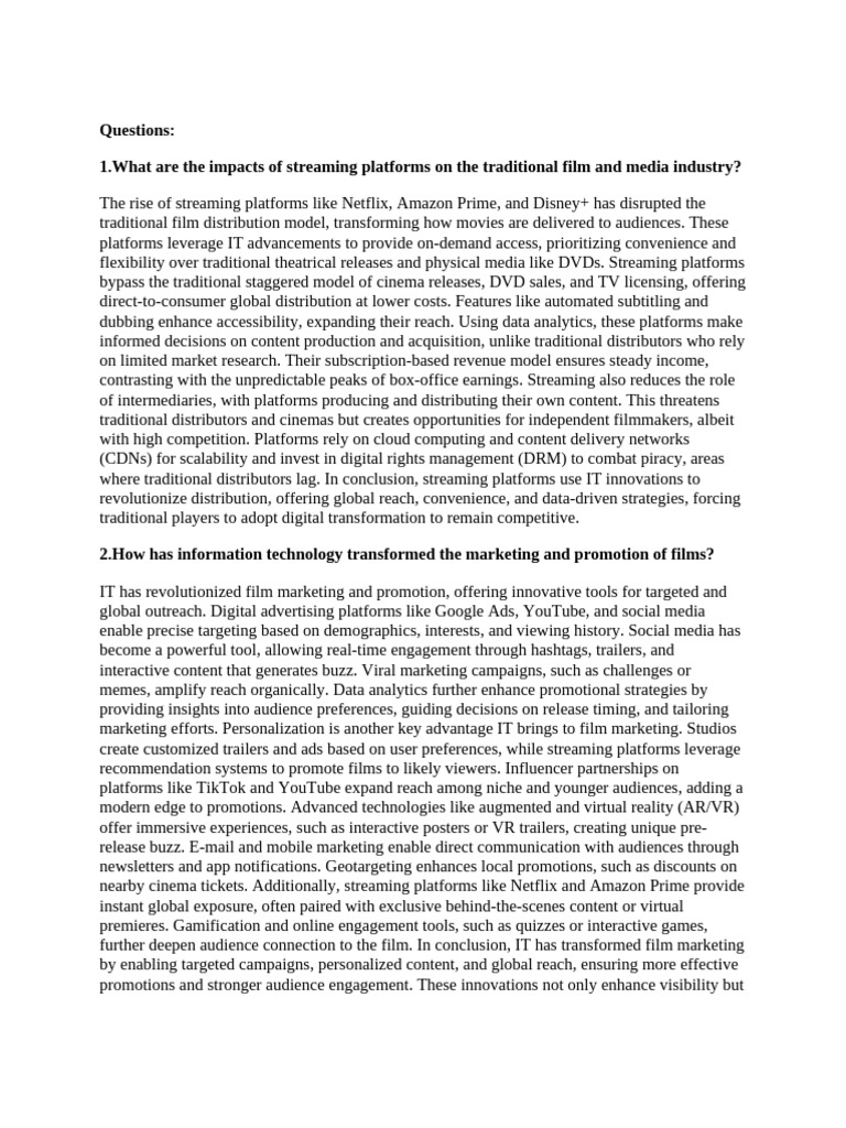 Impact of IT on Film Industry Dynamics | PDF | Streaming Media ...