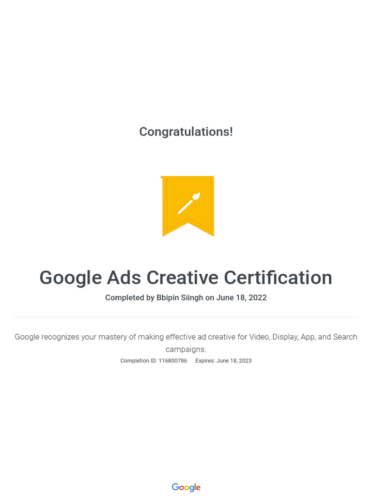 Google Ads Creative Certification Bbipin | PDF