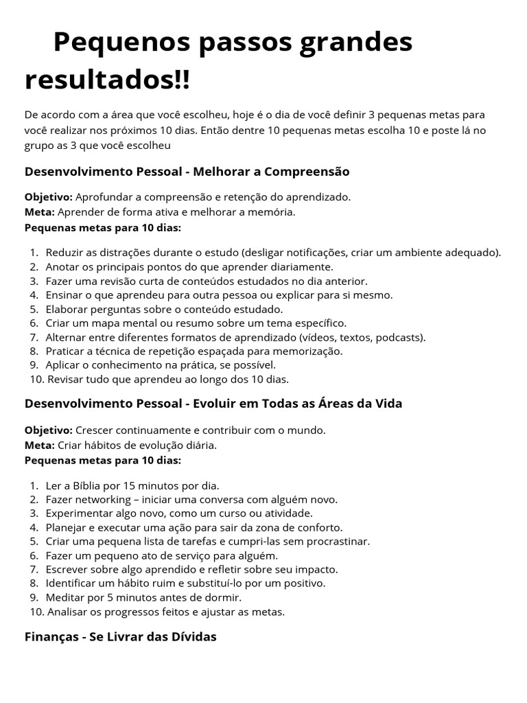 10 Metas para Evolução Pessoal em 10 Dias | PDF | Aprendizado | Comunicação