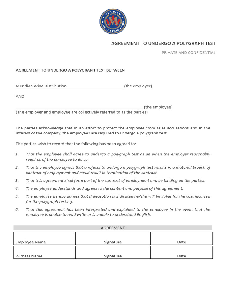 Polygraph Test Agreement for Employees | PDF