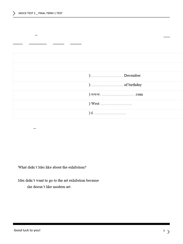 Final Term 1 Mock Test Overview | PDF | Mural