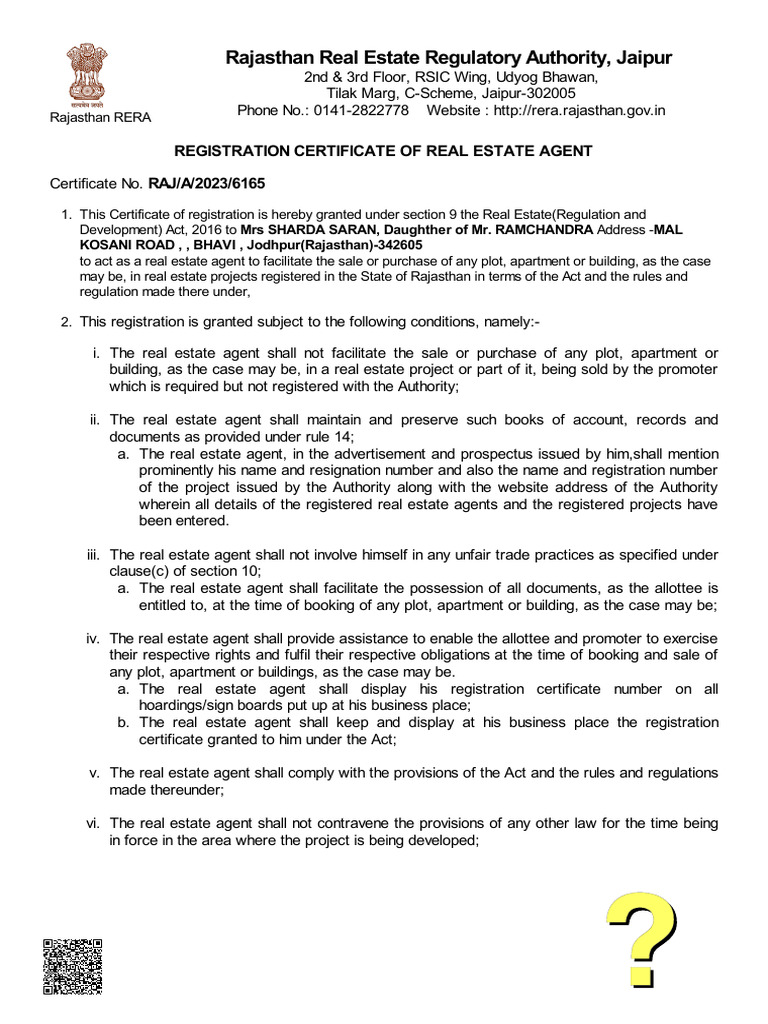 Rajasthan Real Estate Regulatory Authority, Jaipur: Registration ...